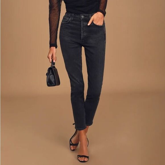 Agolde Nico High Rise Black Wash Slim Jeans - Picture 1 of 12